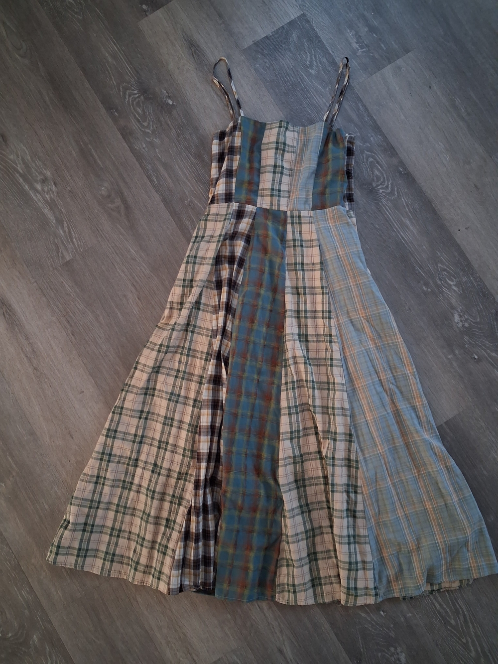 Shop Ivory Buck GiGio Teal Patchwork Plaid Square Neck Western Charm Midi Dress - Picture 11 of 15